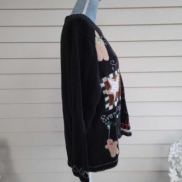 Vintage 90s/Y2K The Quacker Factory Gingerbread cookie holiday cardigan sweater - Picture 3 of 8